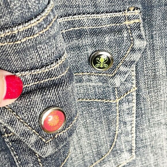 VTG Womens Micro‎ Mini Denim Jean Button Up Dress Size XS/S Blue Stretch Y2K - Picture 5 of 6